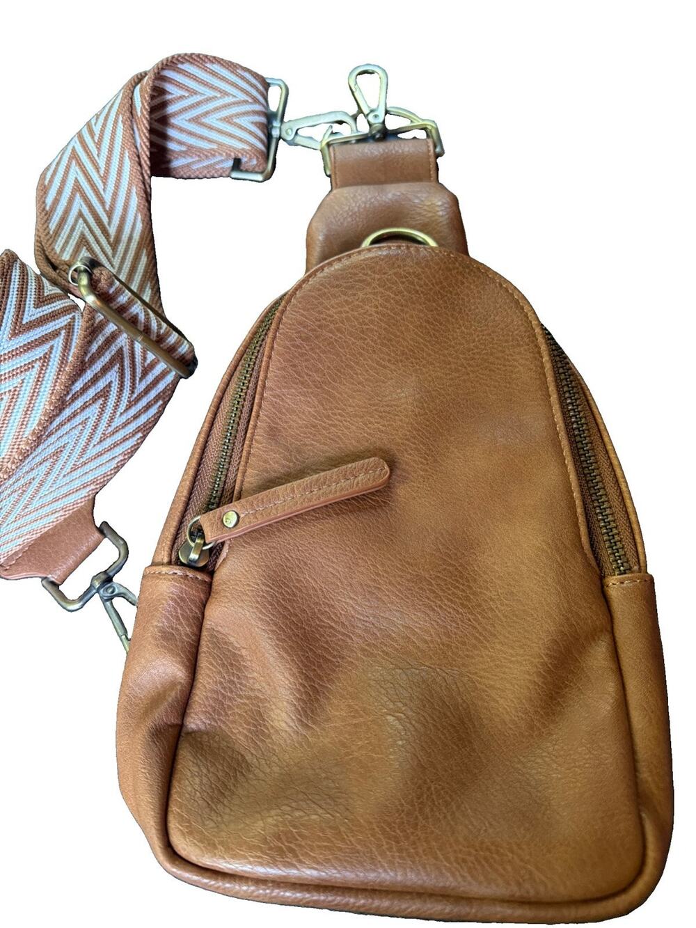 Anthropologie Liberty Crossbody Sling Satchel Bag Brown Vegan Leather